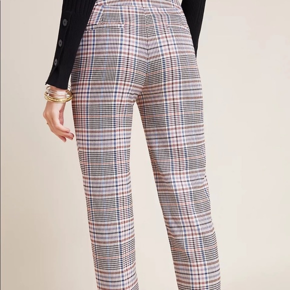 ANTHROPOLOGIE MALCOLM PLAID TAPERED TROUSERS STRAIGHT LEG ROLLED HEM HOUNDSTOOTH - Picture 3 of 13